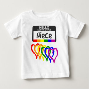 Rainbow Flag Hearts Bride Niece Name Badge Baby T-Shirt