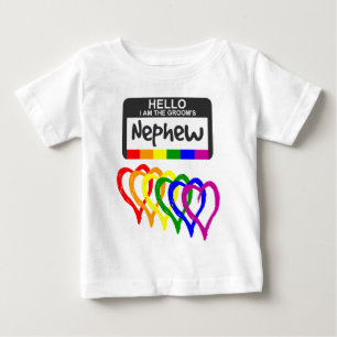 Rainbow Flag Hearts Groom Nephew Name Badge Baby T-Shirt