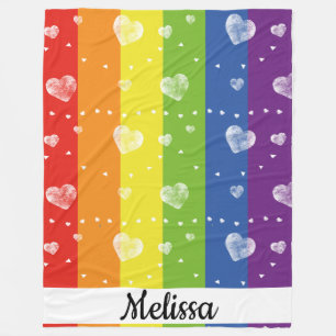 Rainbow Flag   Hearts   Name   Fleece Blanket