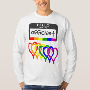 Rainbow Flag Hearts Wedding Officiant Name Badge T-Shirt