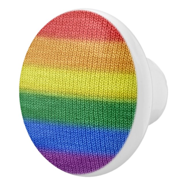 Rainbow Flag knitting Stripes seamless pattern Ceramic Knob (Right)