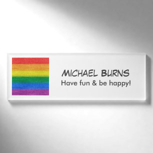 Rainbow Flag knitting Stripes seamless pattern Name Tag