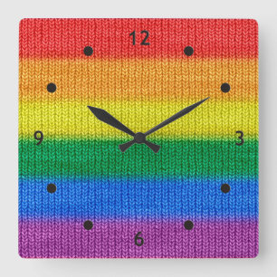Rainbow Flag knitting Stripes seamless pattern Square Wall Clock