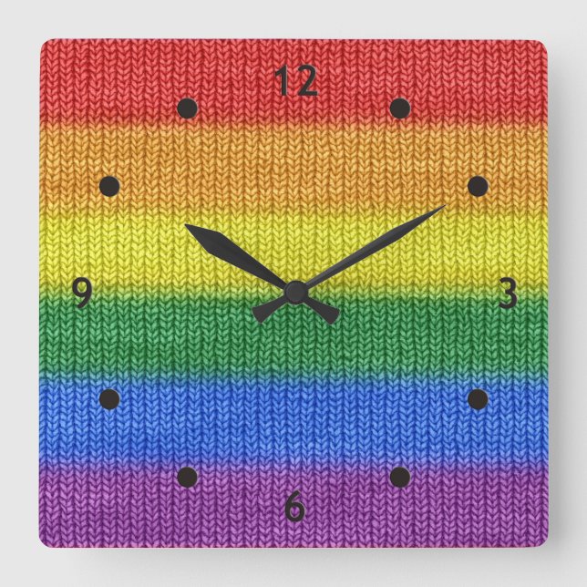 Rainbow Flag knitting Stripes seamless pattern Square Wall Clock (Front)