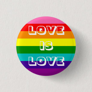 Rainbow Flag Love is Love Gay Pride LGBT 8 Stripes 1 Inch Round Button