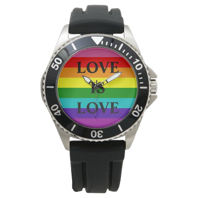 Rainbow Flag Love is Love Gay Pride LGBT 8 Stripes Watch (Front)