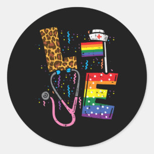 Rainbow Flag Love Nurse Rn Scrub Top Lgbt Pride Mo Classic Round Sticker