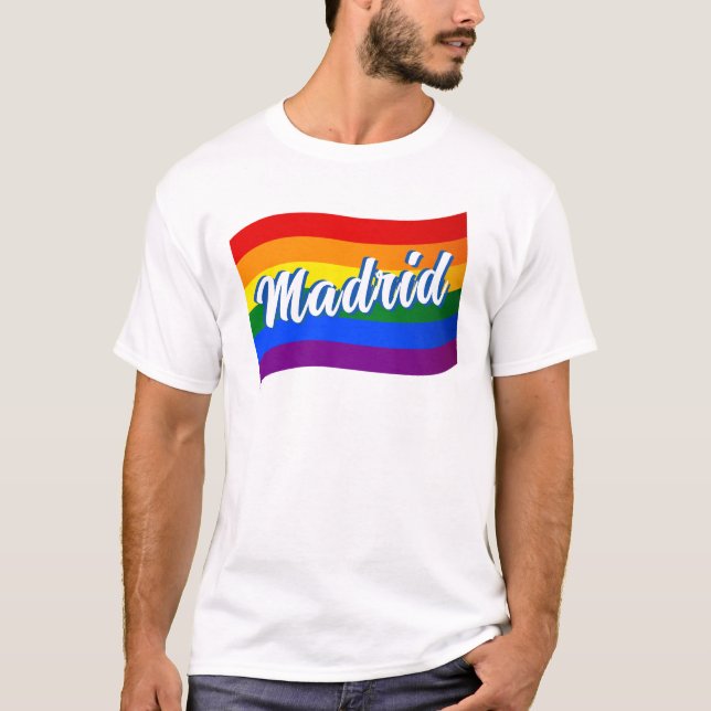 Rainbow Flag Madrid Spain Gay Pride LGBT LGBTQ T-Shirt (Front)