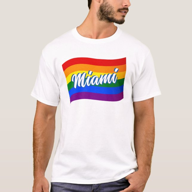 Rainbow Flag Miami Gay Pride LGBT LGBTQ  T-Shirt (Front)