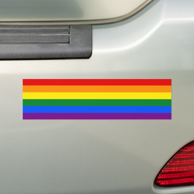 Rainbow Flag & Pride Rainbow / LGBT community car Bumper Sticker (On Car)