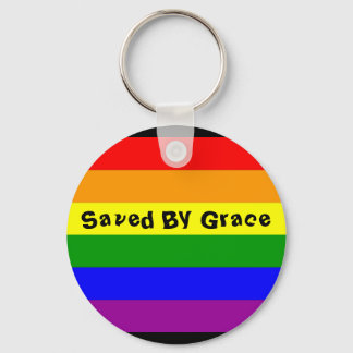 rainbow flag, Saved By Grace Keychain
