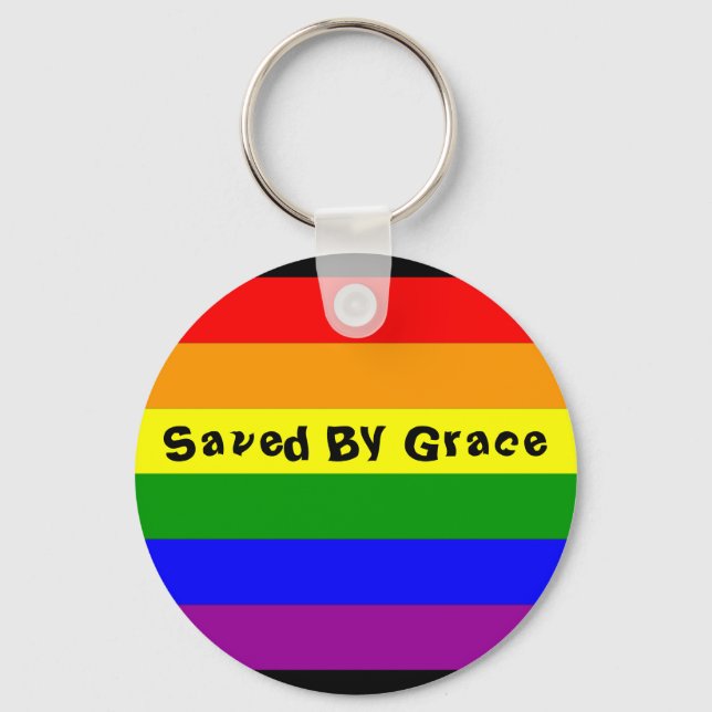 rainbow flag, Saved By Grace Keychain (Front)