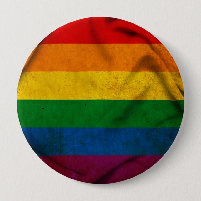 RAINBOW FLAG SQUARE CANVAS 4 INCH ROUND BUTTON (Front)
