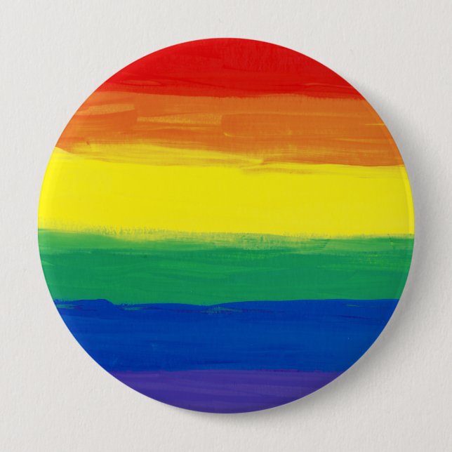 RAINBOW FLAG SQUARE OIL PAINT 4 INCH ROUND BUTTON (Front)