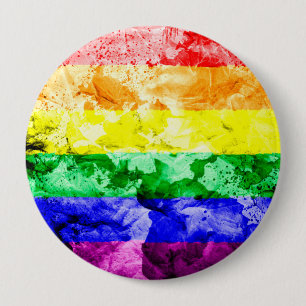 RAINBOW FLAG SQUARE WATERCOLOR 4 INCH ROUND BUTTON