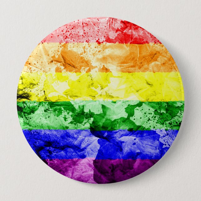 RAINBOW FLAG SQUARE WATERCOLOR 4 INCH ROUND BUTTON (Front)