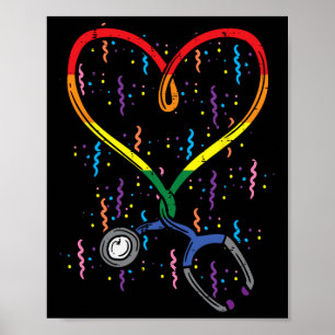Rainbow Flag Stethoscope Heart Nurse Rn Scrub Gay  Poster
