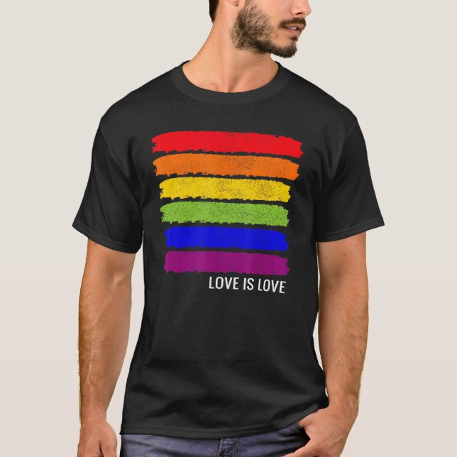 Rainbow Flag Stripes Gay Pride LGBT Distressed Vin T-Shirt (Front)