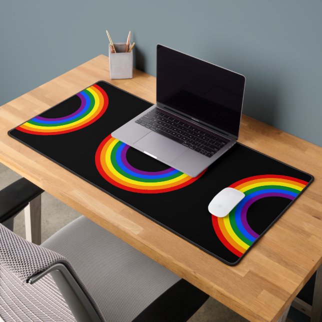 RAINBOW FLAG - STRIPES - LGBT colours Rings Desk Mat (Office 2)