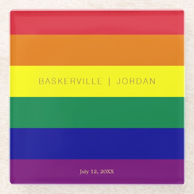 Rainbow Flag Wedding Glass Coaster (Front)