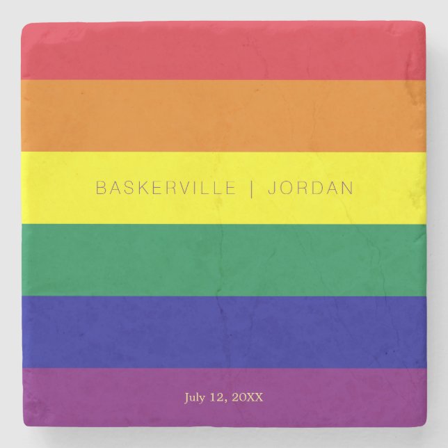Rainbow Flag Wedding Stone Coaster (Front)
