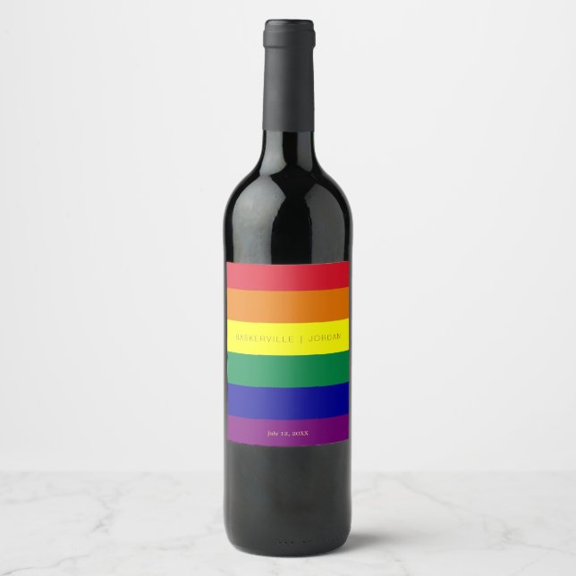 Rainbow Flag Wedding Wine Label (Front)