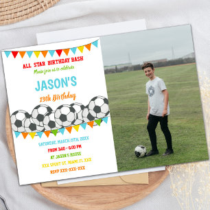 Rainbow Flags Soccer Birthday Invitations