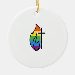 Rainbow Flame Cross Vintage Christian Vector Desig Ceramic Ornament