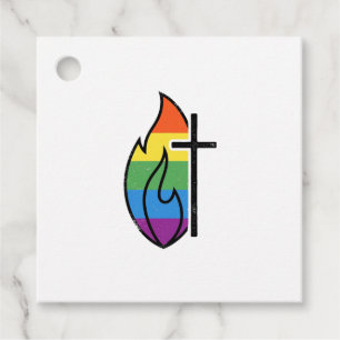 Rainbow Flame Cross Vintage Christian Vector Desig Favour Tags
