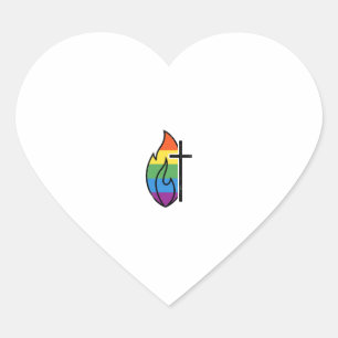 Rainbow Flame Cross Vintage Christian Vector Desig Heart Sticker
