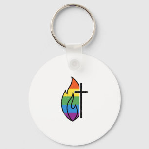 Rainbow Flame Cross Vintage Christian Vector Desig Keychain