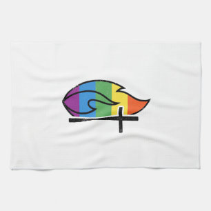Rainbow Flame Cross Vintage Christian Vector Desig Kitchen Towel