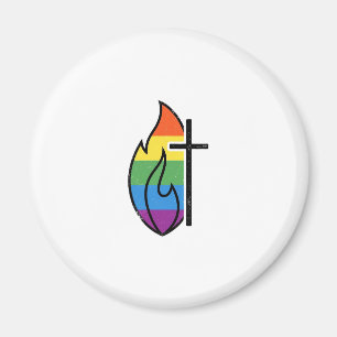 Rainbow Flame Cross Vintage Christian Vector Desig Magnet
