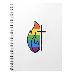 Rainbow Flame Cross Vintage Christian Vector Desig Notebook