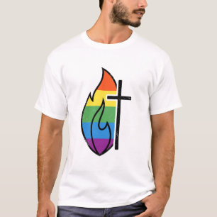 Rainbow Flame Cross Vintage Christian Vector Desig T-Shirt