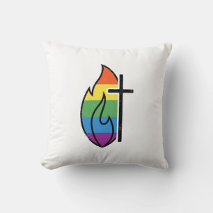 Rainbow Flame Cross Vintage Christian Vector Desig Throw Pillow