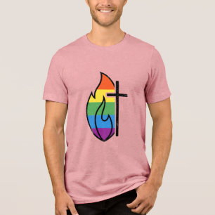 Rainbow Flame Cross Vintage Christian Vector Desig Tri-Blend Shirt