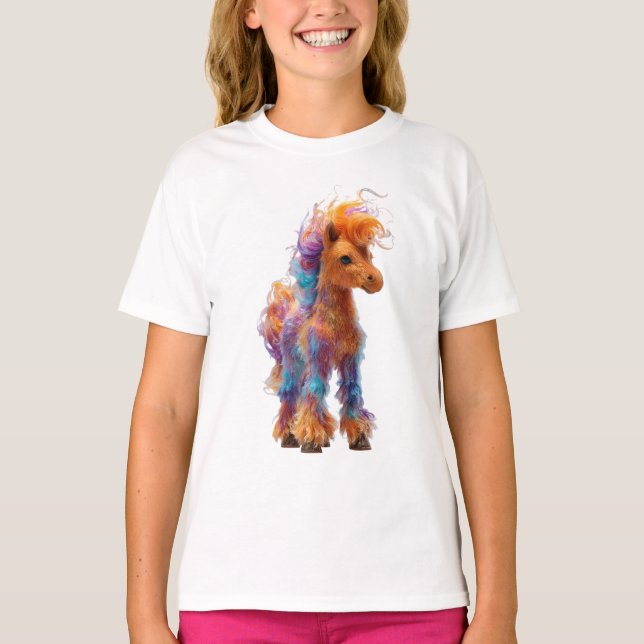 Rainbow Flame Furry Pony Kids T-Shirt (Front)