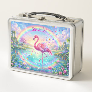 Rainbow Flamingo Fantasy Lagoon Metal Lunch Box