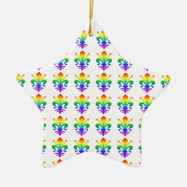 Rainbow Fleur-de-lis Ceramic Ornament (Front)