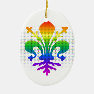 Rainbow Fleur-de-lis Ceramic Ornament