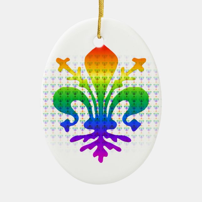 Rainbow Fleur-de-lis Ceramic Ornament (Front)