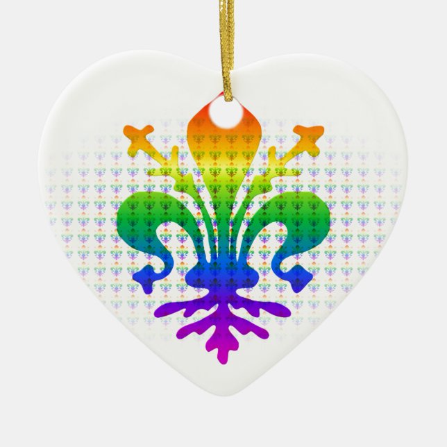 Rainbow Fleur-de-lis Ceramic Ornament (Front)