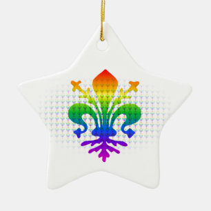 Rainbow Fleur-de-lis Ceramic Ornament