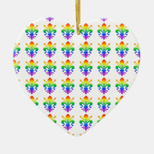 Rainbow Fleur-de-lis Ceramic Ornament
