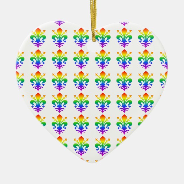 Rainbow Fleur-de-lis Ceramic Ornament (Front)
