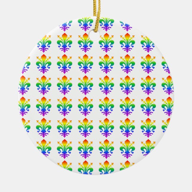 Rainbow Fleur-de-lis Ceramic Ornament (Front)