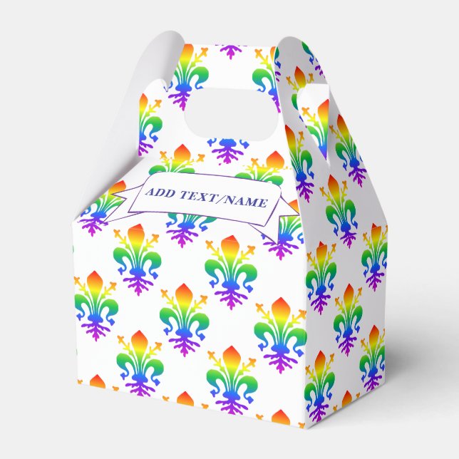 Rainbow Fleur-de-lis Custom Name Favor Box (Front Side)