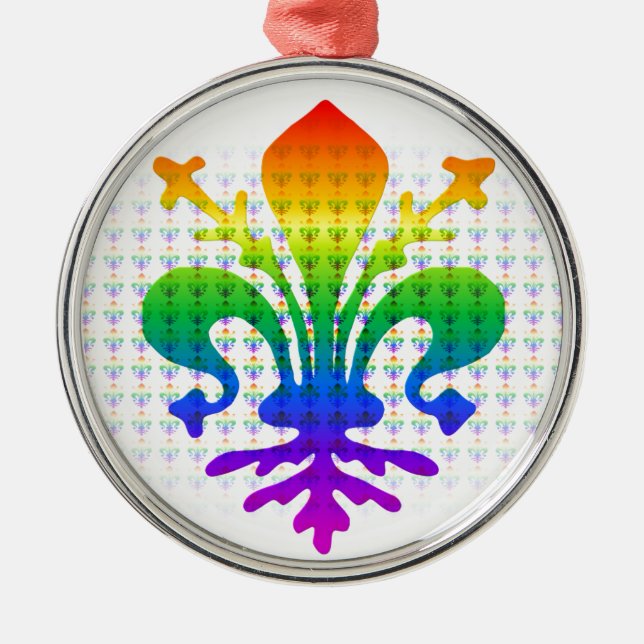 Rainbow Fleur-de-lis Metal Ornament (Front)