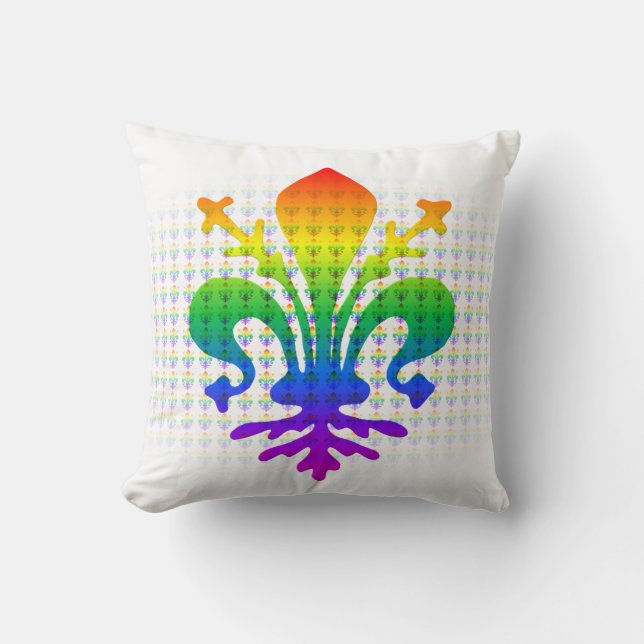 Rainbow Fleur-de-lis Throw Pillow (Front)